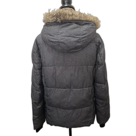 Gap Toggle Button Puffer Coat Faux Fur Hood Heavyweight Winter‎ Gray Size Medium - Picture 3 of 4